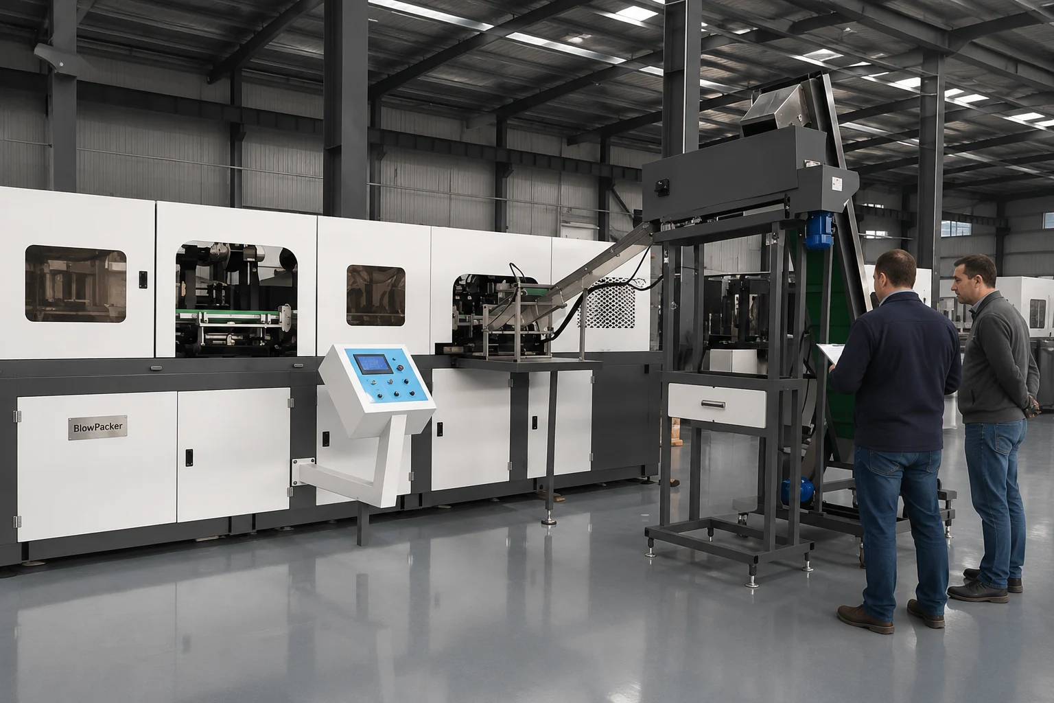 BlowPacker industrial semi automatic blow molding machine production line factory testing phase