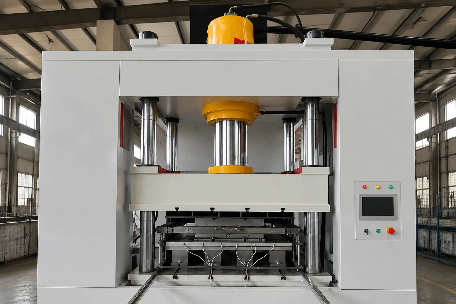 Industrial blow molding machine process illustration