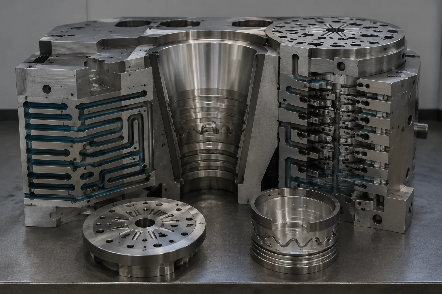 Industrial blow molding structural engineering illustration showing parison programming and wall thickness control