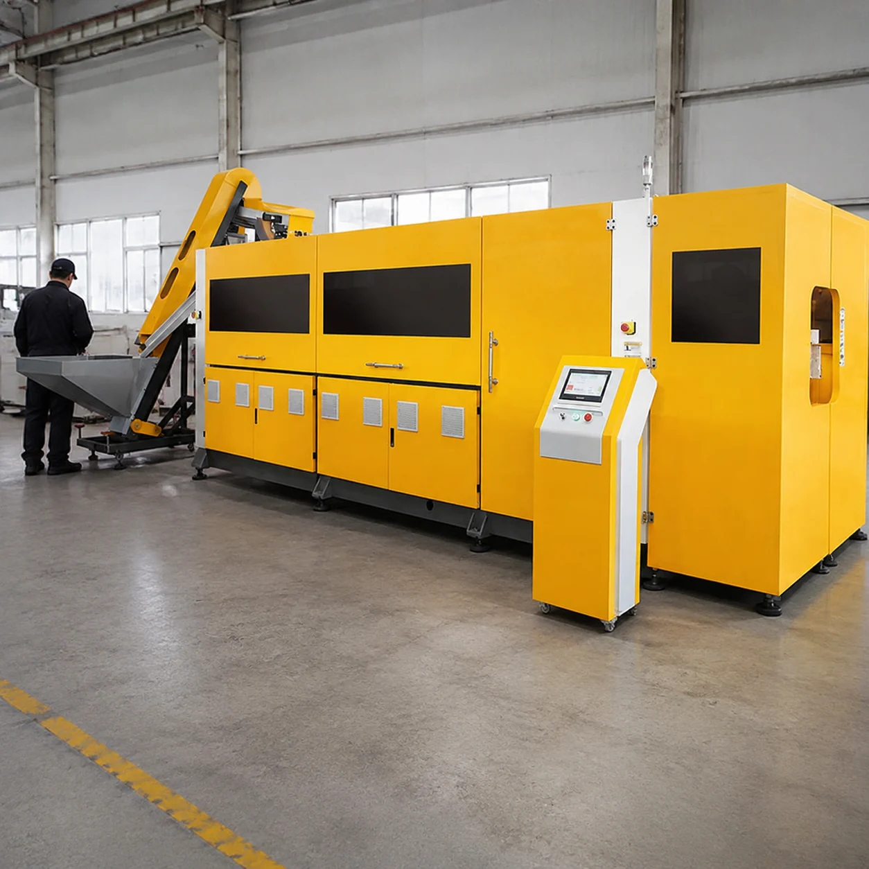 Industrial control cabinet and Siemens PLC touchscreen interface for fully automatic blow molding machine