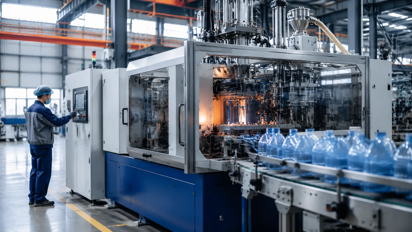 Automatic plastic blow molding machine for PET and HDPE bottle production
